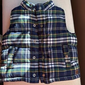 Janie and Jack Plaid Puffer Vest in Navy, Green & Yellow